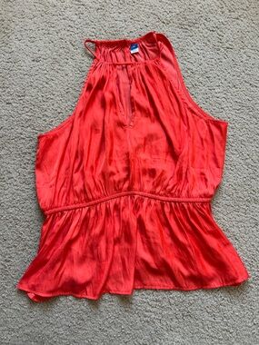 Old Navy Orange Red Sleeveless Satin Peplum Blouse